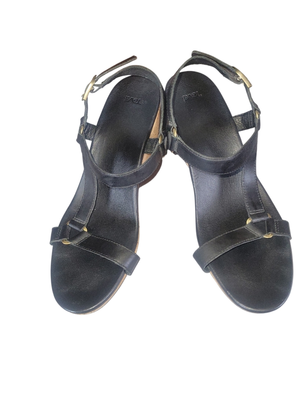 Teva Arrabelle Classic Black Leather T-Strap Women's Buckle Fastener Sandals 11